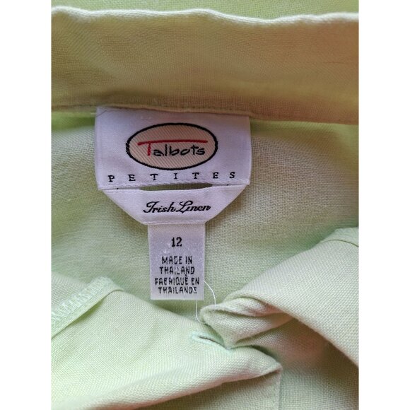 Talbots Women Button Up Shirt Petite 12 Light Green 100% Linen 3/4 Sleeve Preppy - Picture 4 of 7